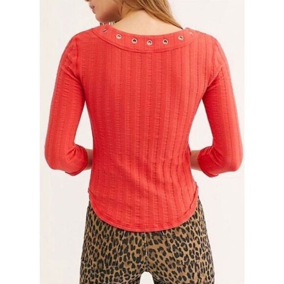 Free People Ice Cold Ribbed Top In Rose Crimson - Picture 3 of 11